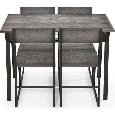 Set da tavolo da pranzo 5 pezzi, Tavolo da cucina con 4 sedie mensola portaoggetti e telaio in metallo Grigio (1/4)