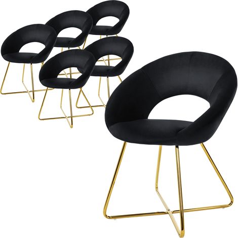 ML-Design Esszimmerstühle 6er Set Samt, Schwarz, Wohnzimmerstuhl mit runder Rückenlehne, Polsterstuhl mit goldene Metallbeine, Ergonomische Esstisch Sessel, Küchenstuhl Schalenstuhl Schminktisch Stuhl