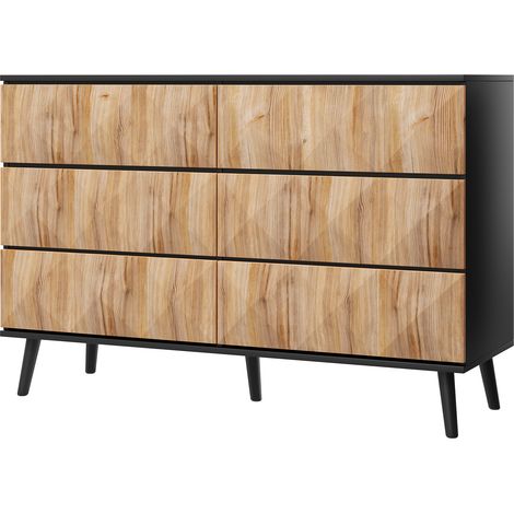 GagaBuffet et commode aux tons noirs et bois naturel, avec portes en relief (1/5)