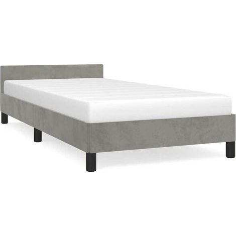 Cadre de lit en velours gris clair (matelas non inclus) 80x200 cm (1/5)