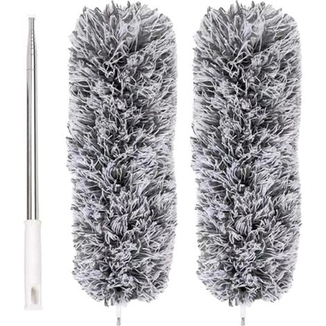 Plumeau extensible en microfibre avec manche télescopique en acier de 280 cm et tête de nettoyage flexible Plumeau de plafond lavable (1/5)