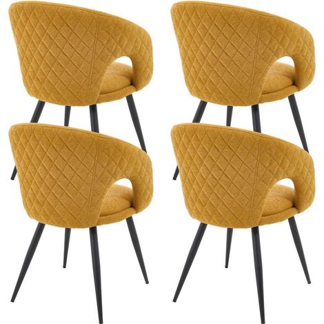 Lot de 4 chaises de salle à manger rembourrées en chenille jaune avec accoudoirs et pieds en métal (1/5)