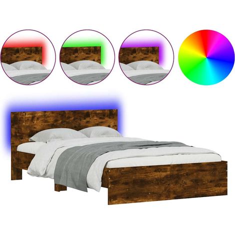 Maison Exclusive - Cadre de lit avec tête de lit et LED chêne fumé 120x190 cm (1/5)