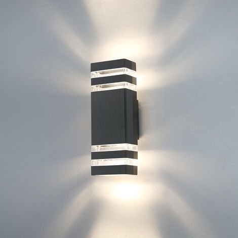 Applique murale extérieure aluminium noire étanche – Porche, entrée, garage, terrasse, balcon – 2 ampoules blanc froid 6500K