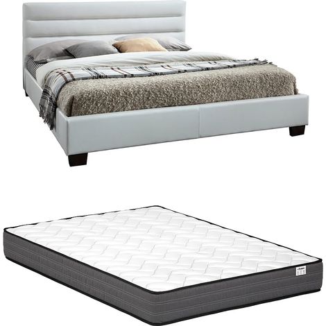 Letto 180 x 200 cm - Similpelle - Bianco + Materasso - FAUSTIN (1/5)
