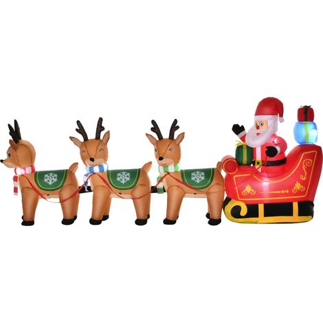 HOMCOM Babbo Natale Gonfiabile per Esterno 132cm con Slitta e 3 Renne 6 Luci (1/5)