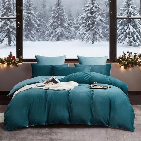 Linge de lit d'hiver 220x240 cm Petrol Bleu Clair, chaud & douillet, 3 pièces