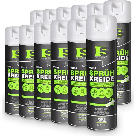Spraytive 12x 500ml Sprühkreide weiß - Abwaschbare leuchtende Kreidefarbe, Outdoor Kreidespray, Bodenmarkierung, Temporäres Markierungsspray (1/5)