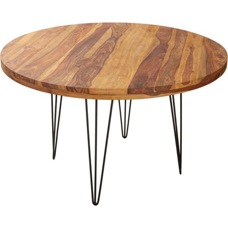 Mesa de comedor ORBO 120 cm – Tablero de madera de Sheesham barnizado y patas de metal negro – Estilo industrial