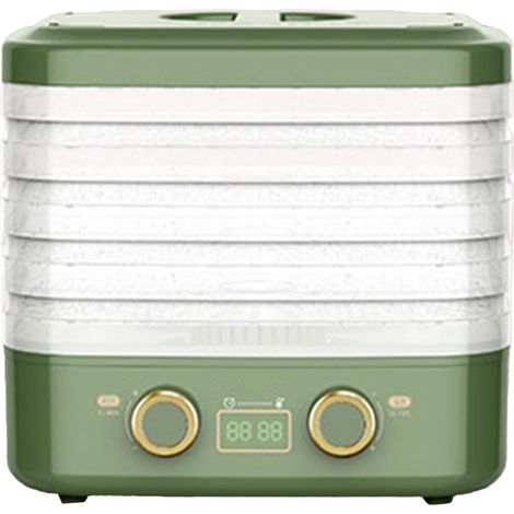 Déshydrateur de Fruits 5 Plateaux Minuterie Silencieux Contrôle Température Séchage Alimentaire 220V Vert Boutons Doubles (1/5)