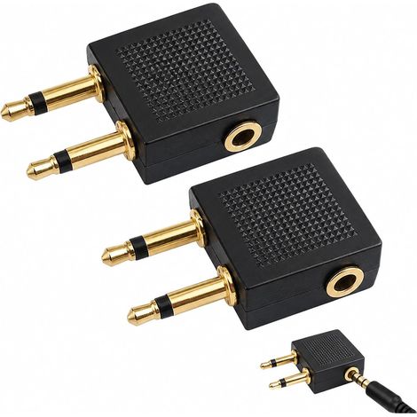 2xAdaptateur Jack Avion,Adaptateur Jack 3,5 mm pour Casque D'écoute d'avion Plaqués Or,Audio Jack Adapter Converter de Médias en Vol,Double Jack Adaptateurs Airline Ecouteur Flight Headphone Adapter (1/5)