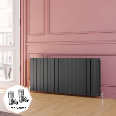 ELEGANT 600 x 1360 mm Anthracite Horizontal Column Radiator Double Panel Central Heating Designer Radiators + Angled Radiator Valves (1/5)