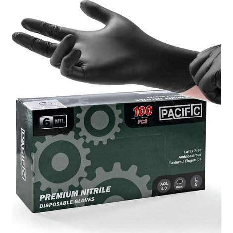 Gants Jetables en Nitrile Noir, 60% Plus épais Que 3,5 gr., Pour Cuisson, Mécaniciens, Tatoueurs, Esthéticiennes, Restauration, Sans Latex, Sans Poudre, EN 374, L/9 (1/5)