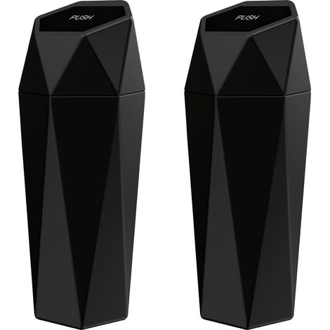 2 poubelles de voiture, ouverture par pression, design diamant, 19,8 x 7,6 x 10,2 cm, noir, pour véhicule, maison, bureau, cuisine (1/5)