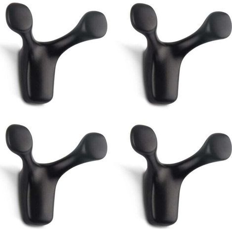 Set mit 4 robusten Doppelwandhaken aus massiver Zinklegierung in Form von Hirschgeweihen, für Badezimmer, Schlafzimmer, Küche, Schrauben inklusive (matt schwarz) (1/4)