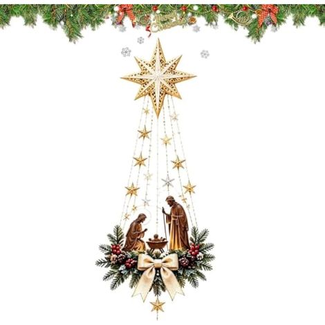 Décoration Murale Crèche de Noël Lumineuse Ornement Étoile Lumineuse En (1/5)