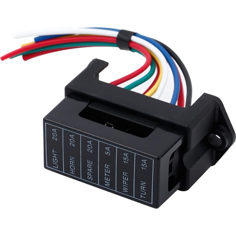 Rengue Fuse Box Holder, Plastic Metal 6 Way ATC ATO Fuse Box 32V 1A to 40A with 8 Wires, 2 Input 6 Output Circuit Block for Car Boat Trailer Bus Truck (1/2)