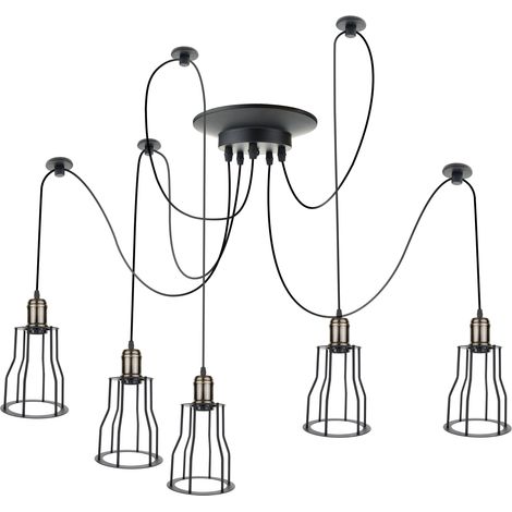 PrimeMatik - Lampe vintage avec 5 cages longues pour ampoule de fil E27 avec câble de 3m (1/5)