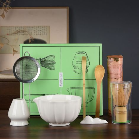 Coffret matcha 8 pièces – Bol japonais + fouet en bambou et pinceau (1/5)