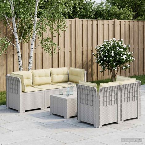 vidaXL Canapé de Jardin 5 Places avec Coussins Aspect Rotin PP Blanc (1/4)