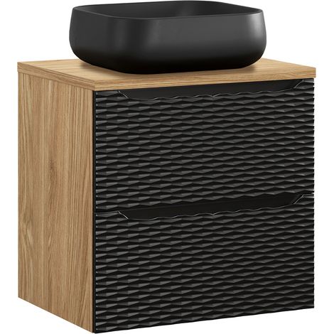 Waschtisch 60cm Elora mit 2 Schubladen, Schwarz und Holzoptik