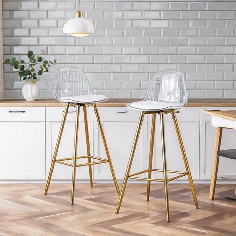 Tabourets de bar transparents avec accoudoir piètement doré 2 (1/5)