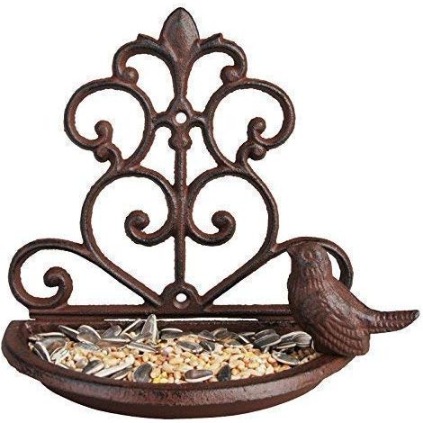 Mangeoire et abreuvoir pour oiseaux en fonte — Décoration de jardin, fixation murale, style vintage (1/4)