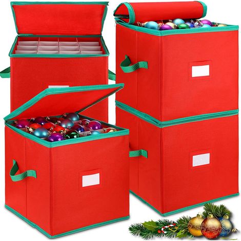 Boîte de rangement de Noël en polypropylène à 64 compartiments rouge - 30 x 30 x 30 cm - Boîte de rangement anti-poussière pour décorations de Noël, ornements de sapin, cadeaux et petits objets (1/5)
