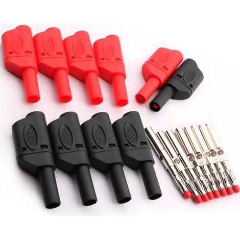Lot de 10 4mm Fiches Banane Fiches bananes isolées Connecteur de Prise Banane Empilable pour Adaptateur de Fils de Test Multimètre pour Tests Électriques(Rouge Noir)