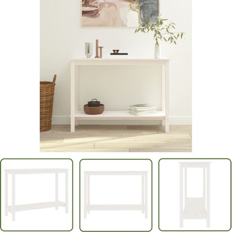 The Living Store Table console Blanc 110x40x80 cm Bois massif de pin - Table Basse - Meuble Entrée - Table D'appoint - Table Design - Bois Massif (1/5)