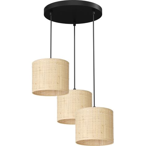Suspension ronde rotin 3 abat-jour crème E27 Luminex
