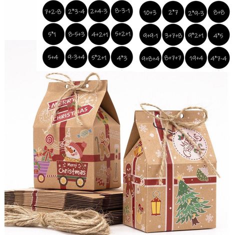 Adventskalender zum Befüllen, 24er Set Weihnachtshäuser, DIY Bastelset mit Zahlenaufklebern (1/4)