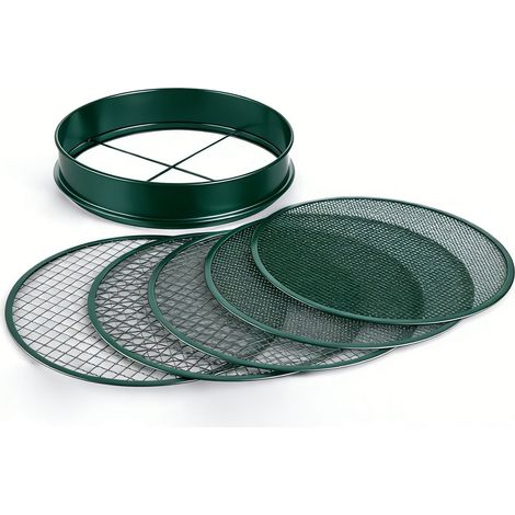 Relaxdays 5-in-1 Garden Sieve Ø30 cm - Round with Interchangeable Inserts, Stainless Steel for Soil/Gravel/Sand, Green