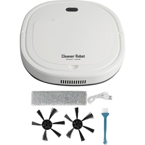 Robot aspirateur - - - 3 en 1 balayage aspiration lavage, navigation anti-collision, batterie lithium intégrée, design compact blanc pour nettoyage efficace des sols et coins difficiles d'accès (1/5)