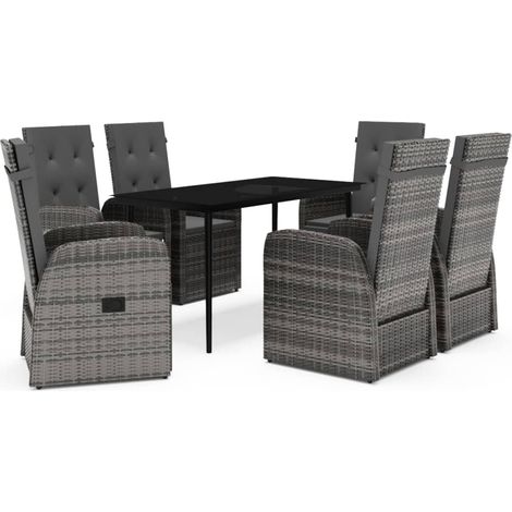 Maison Exclusive - 7-tlg. Garten-Essgruppe mit Auflagen Grau