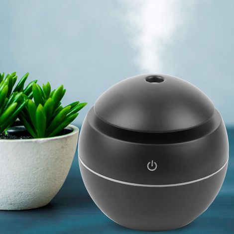 Diffuseur D'arômes USB à Ultrasons pour Humidificateur D'arôme Diffuseur D'huiles Essentielles électriques à Lumière LED à Grain de Bois(Le Noir) (1/5)