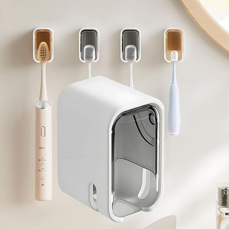 Support mural pour brosses à dents de salle de bain – Support auto-adhésif pour brosses à dents électriques avec protection douche. Distributeur de brosses à dents innovant à compartiment unique. (1/5)