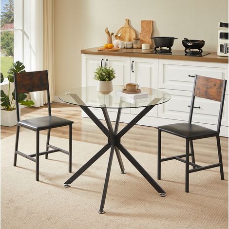 Tavolo da pranzo rotondo Ø80 cm in vetro temperato, 1-4 persone, piedi neri in metallo DESVIAE (1/5)