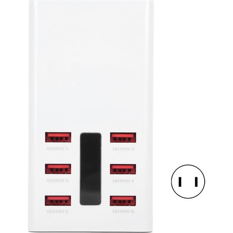 Station de charge USB 30W multi-ports 6 en 1 avec prise US 100-240V, chargeur rapide pour smartphone tablette, socle bureau compact (1/5)
