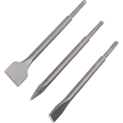 Ensemble de 3 ciseaux à bois à tige ronde et pointe plate élargie en acier allié pour béton, pierre, brique et carrelage (1/5)