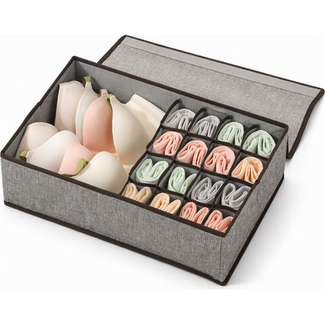 Boîte pliable pour sous-vêtements gris 3 en 1 17 compartiments (1/5)