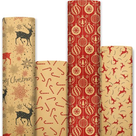 Wrapping Paper - Kraft Paper - Christmas Theme - 50 x 70 cm - Multicolor - 12 Sheets (1/5)