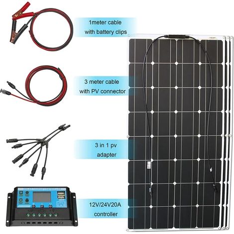 Kit de panneaux solaires flexibles, sortie 12 V, adapté pour bateau, voiture, camping-car, système solaire 300 W. (1/2)