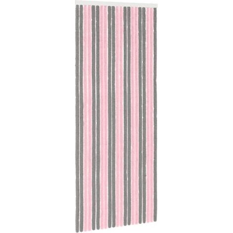 Rideaux anti-insectes en chenille gris argenté et rose (1/5)