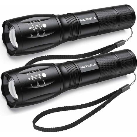 Torcia LED ultra potente, 2000 lumen, torcia tattica impermeabile IP65, zoomabile, 5 modalità di illuminazione, antiurto e antiscivolo per campeggio, escursionismo e uso di emergenza, confezione da 2 (1/4)