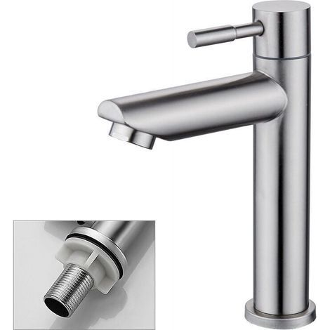 Robinet Salle Bain Eau Froide Uniquement Robinet Lavabo Surface Chromé en Cuivre Durable Robinetterie Lave Mains Cartouche Mousseur Démontable Pratique pour Nettoyer ou Remplacer,AAFGVC (1/3)