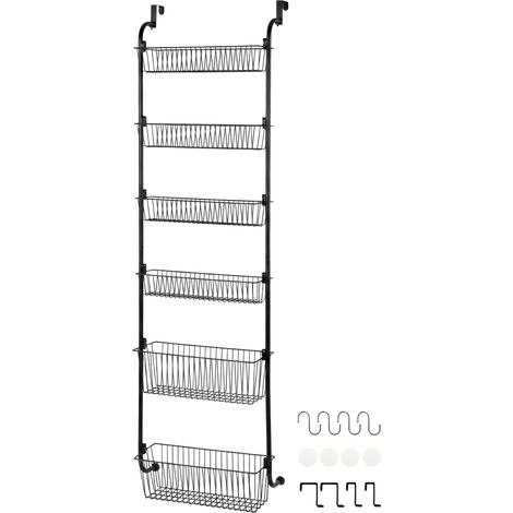 TOQUE Over Door Pantry Organiser 6 Tier Kitchen Hanging Storage Rack Black Metal