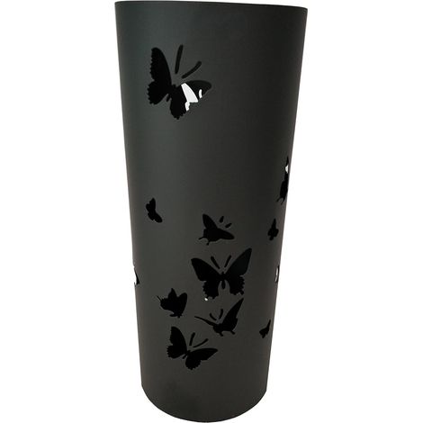 King Home RUND SCHWARZ BUTTERFLIES lackiertes Metall UMBRELLA STAND 18x46h cm (1/4)
