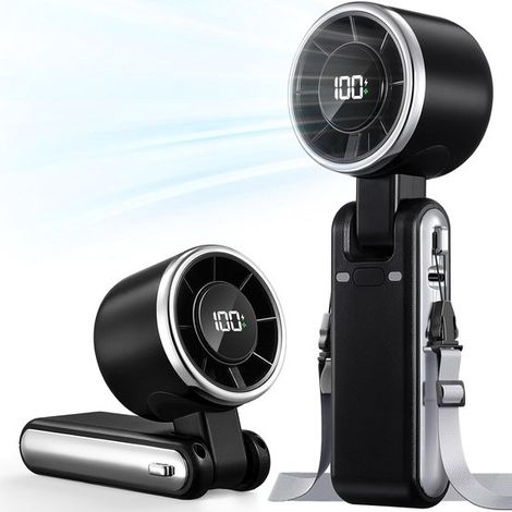 Ventilador de mano，Ventilador eléctrico portátil，Mini ventilador portátil，5 velocidades，Batería de larga duración，Recargable de 1800 mAh (1/5)