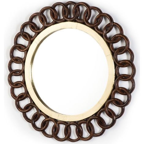 Miroir mural rond bois foncé et métal doré Caesar D 91cm